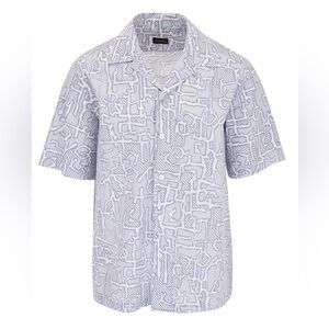 Ermenegildo Zegna White & Light Blue Print Short Sleeve Camp Shirt